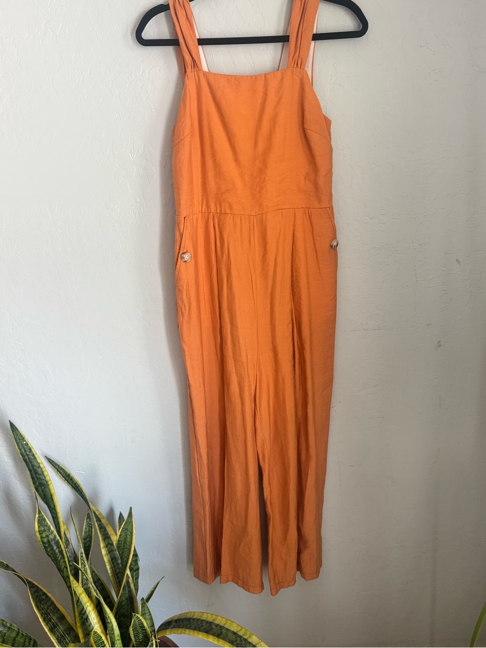 Topshop Orange Wide-Leg Sleeveless Jumpsuit with Hip Buttons
